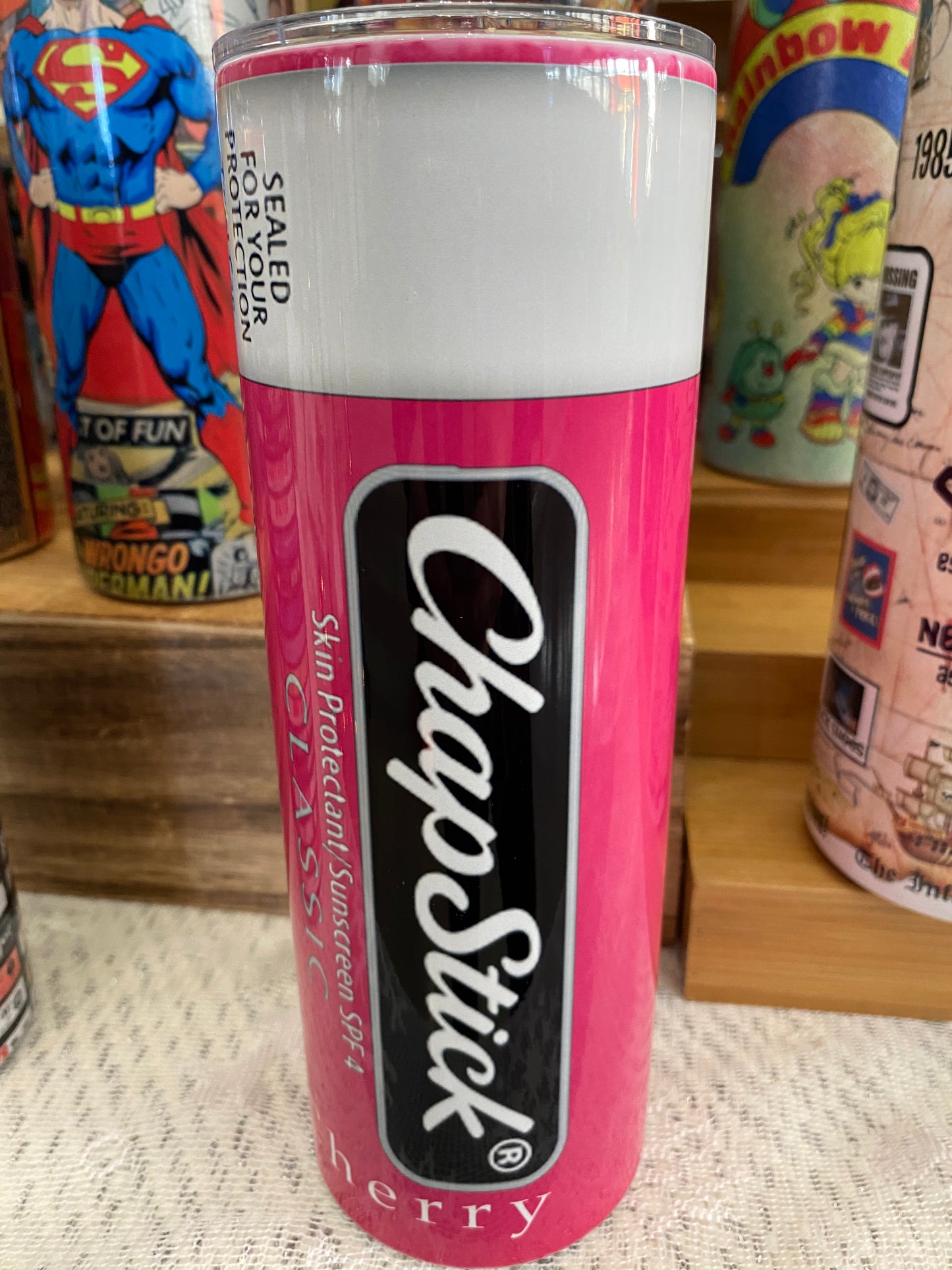 Chapstick CHERRY Retro Tumbler 20 oz Hot and Cold Drinks Double Insulated