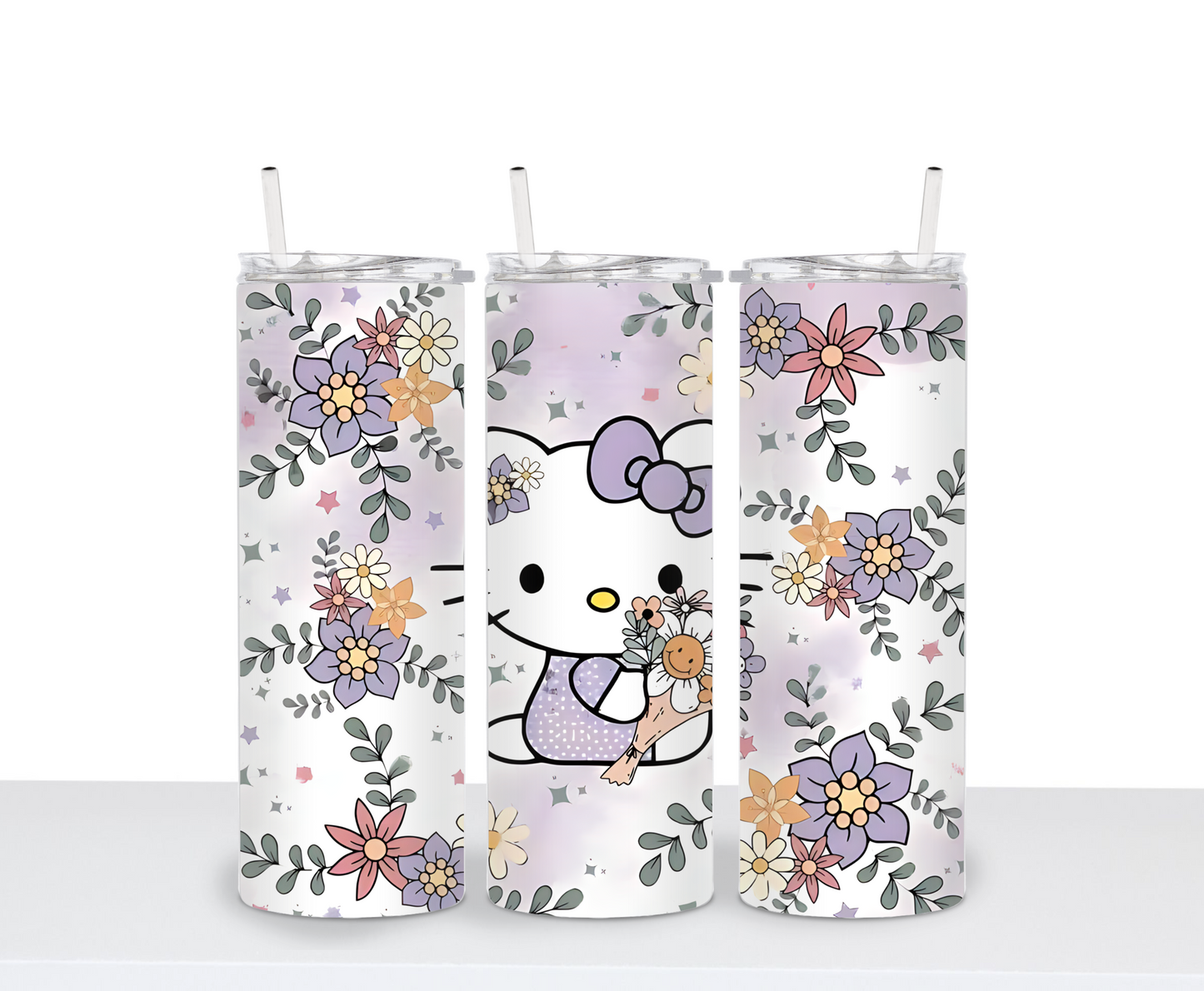 Adorable Cute kitty hello cat inspired drinking tumbler 20 oz water bottle