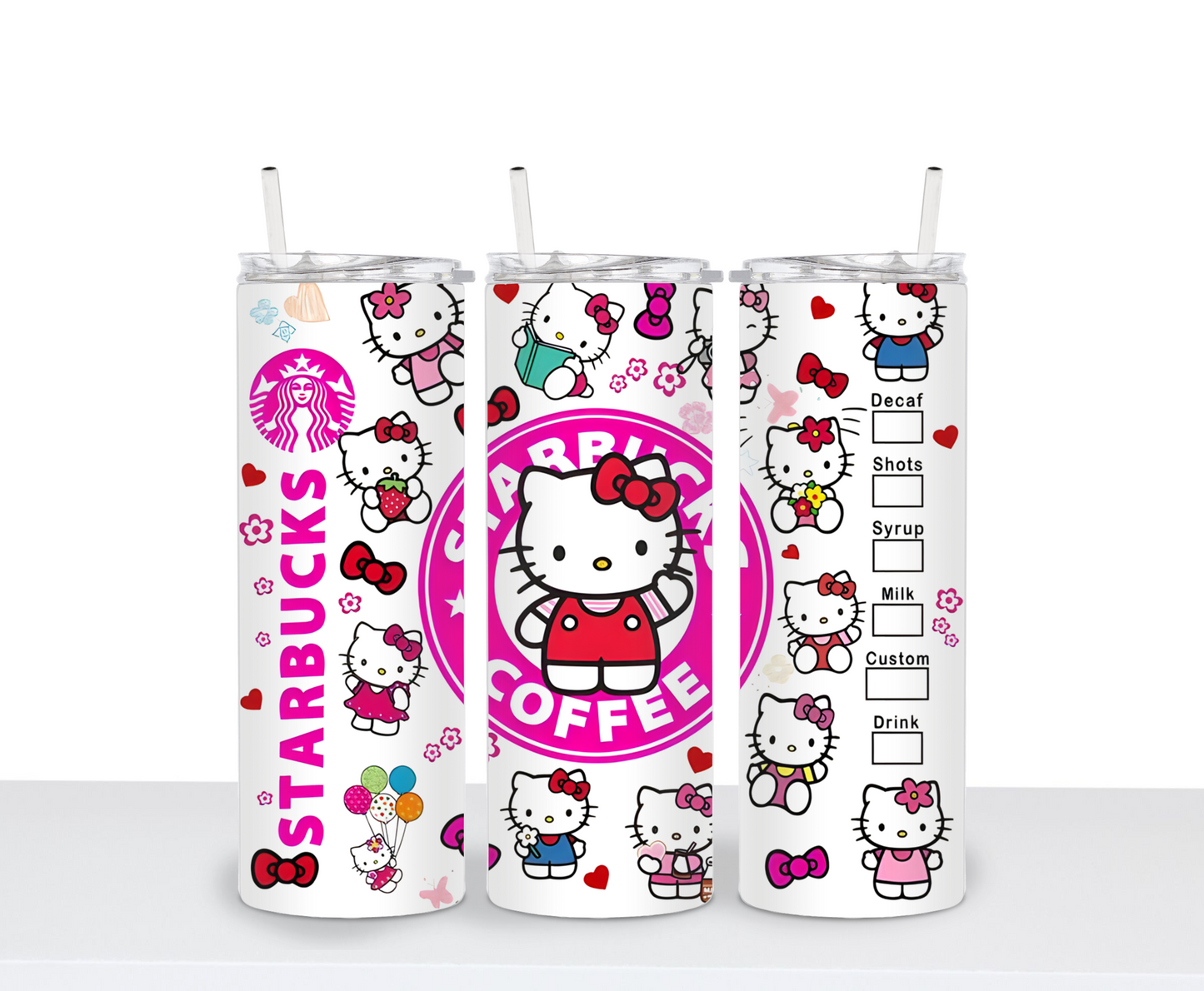 Adorable Cute kitty hello cat inspired drinking tumbler 20 oz water bottle