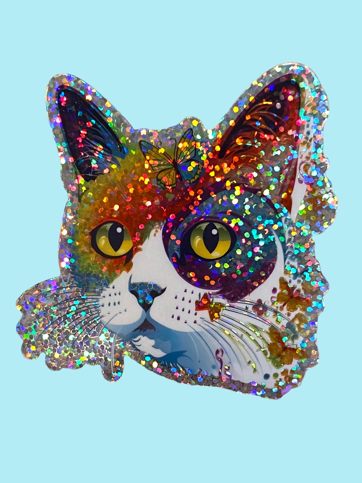 Cat lover GLITTER holographic retro sticker permanent decal waterproof bumper sticker