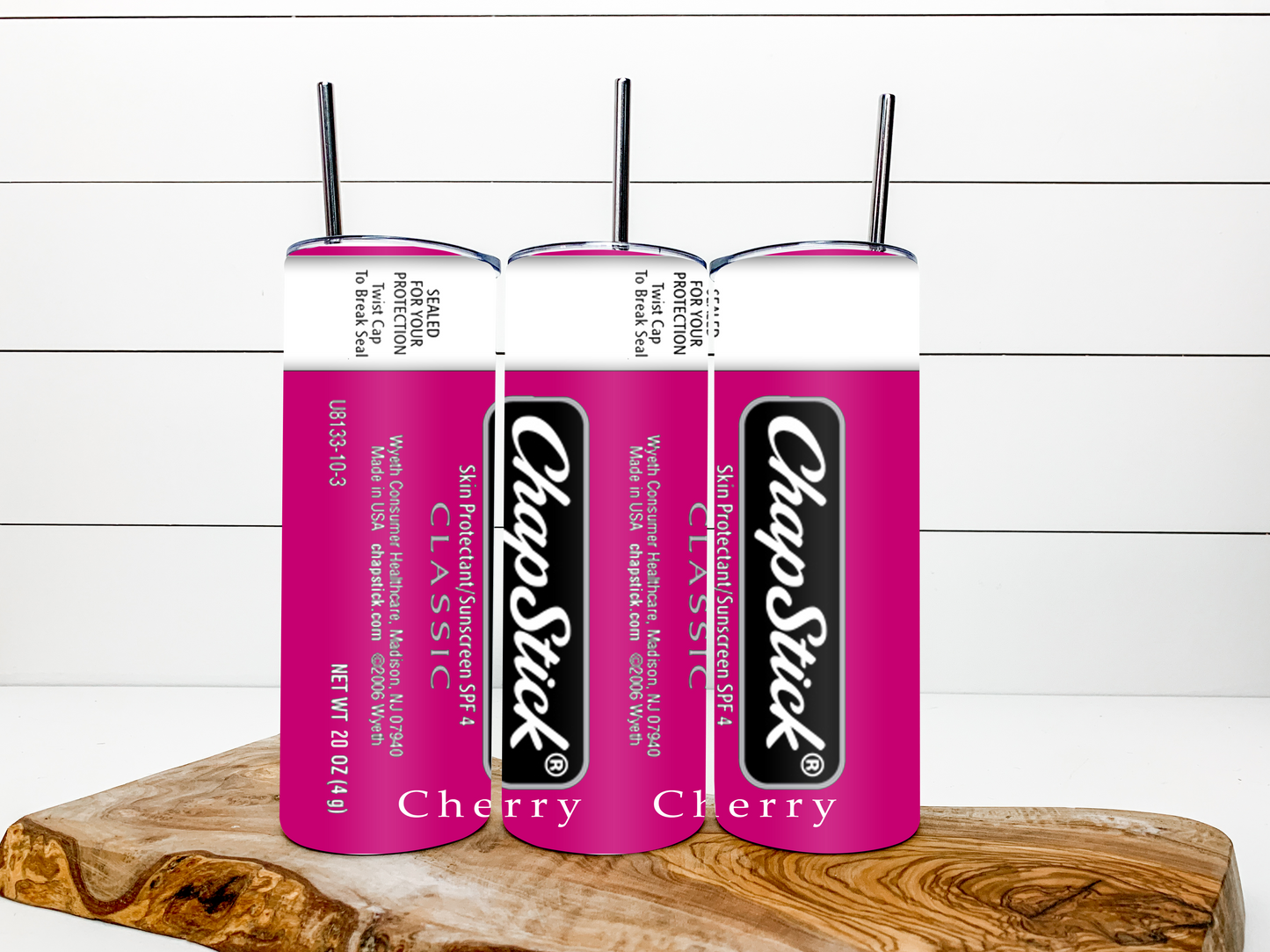 Chapstick CHERRY Retro Tumbler 20 oz Hot and Cold Drinks Double Insulated