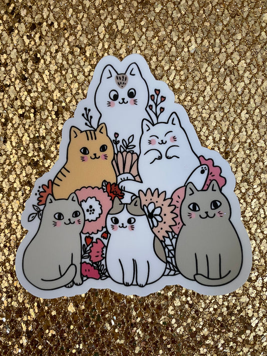 CAT Friends and Flowers Sticker Kitty Cat Car Decal