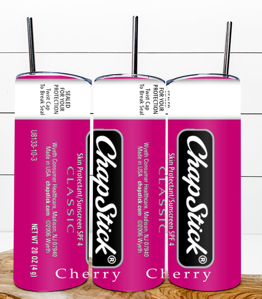 Chapstick CHERRY Retro Tumbler 20 oz Hot and Cold Drinks Double Insulated