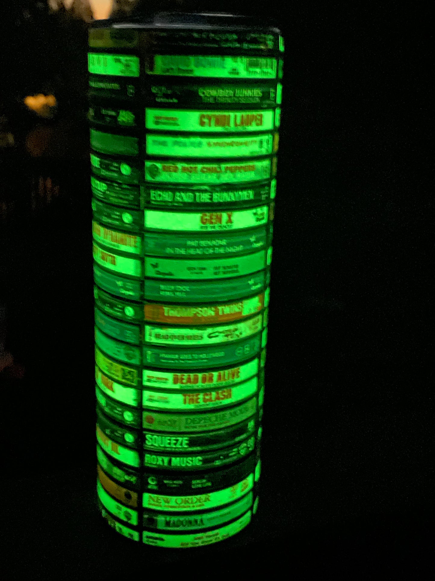 Retro 80s Rock Bands Music GLOW in the DARK Tumbler Nostalgic Gift