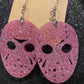 JASON MASK Halloween Earrings PINK Resin Glitter Voorhees Friday the 13th Movie