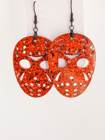 JASON MASK Halloween earrings RED resin glitter Voorhees Friday the 13 –  Dainty Daisy Press