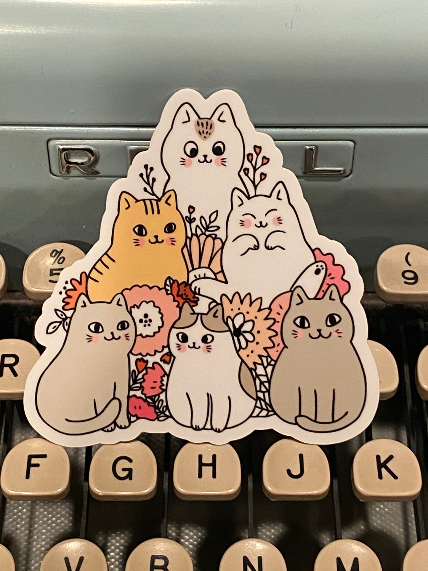 CAT Friends and Flowers Sticker Kitty Cat Car Decal