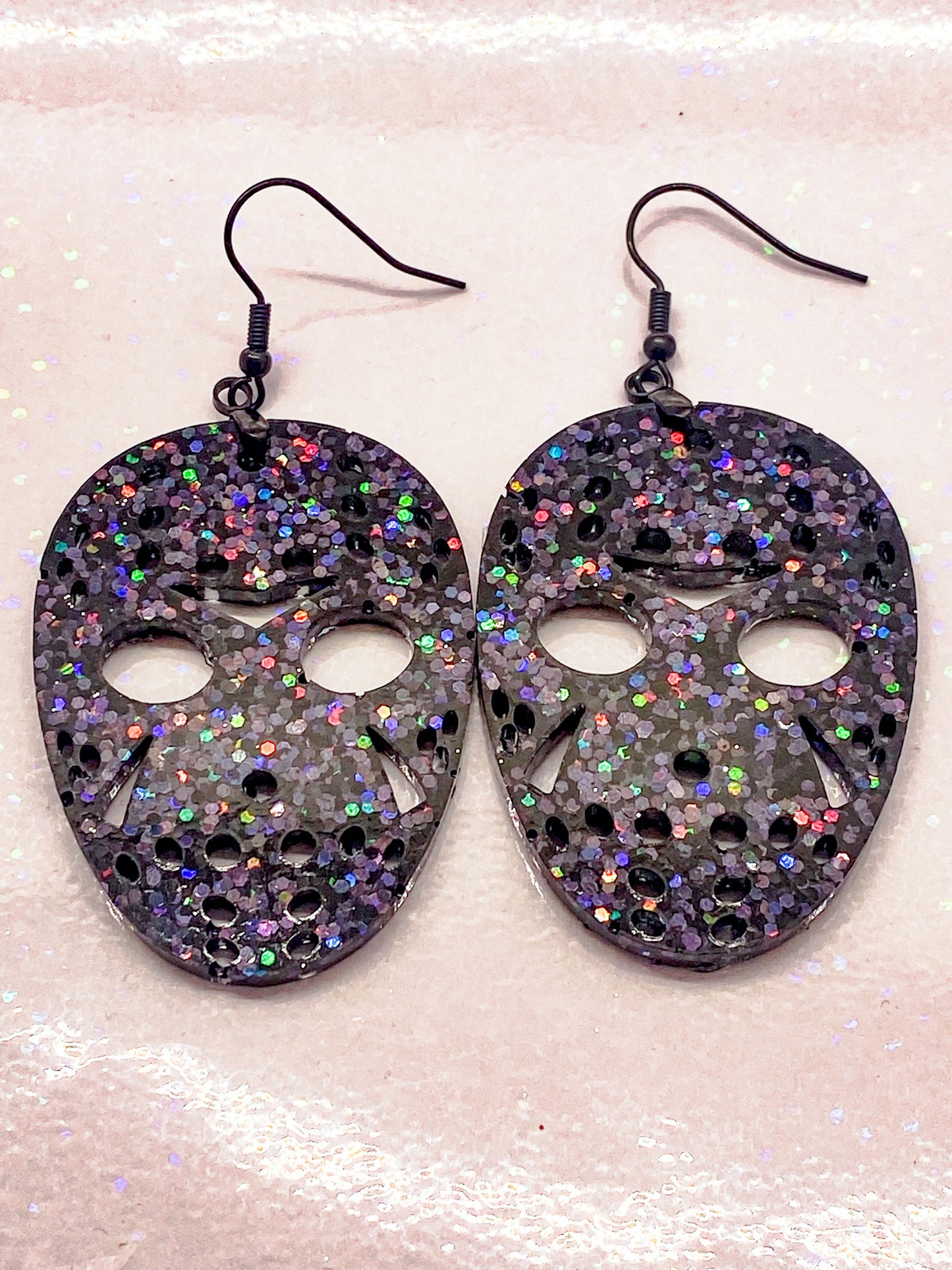 JASON MASK Halloween earrings RED resin glitter Voorhees Friday the 13 –  Dainty Daisy Press