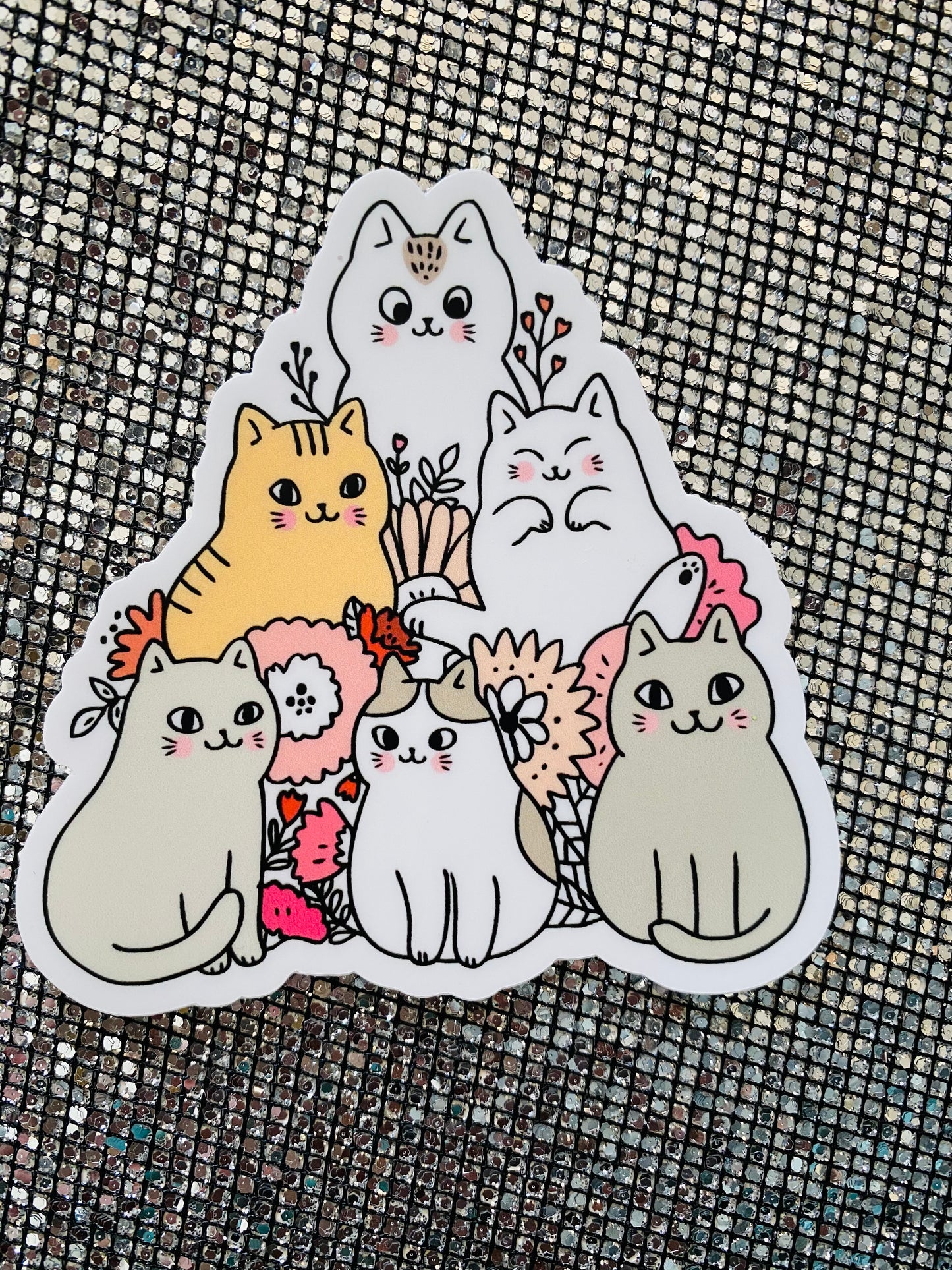 CAT Friends and Flowers Sticker Kitty Cat Car Decal