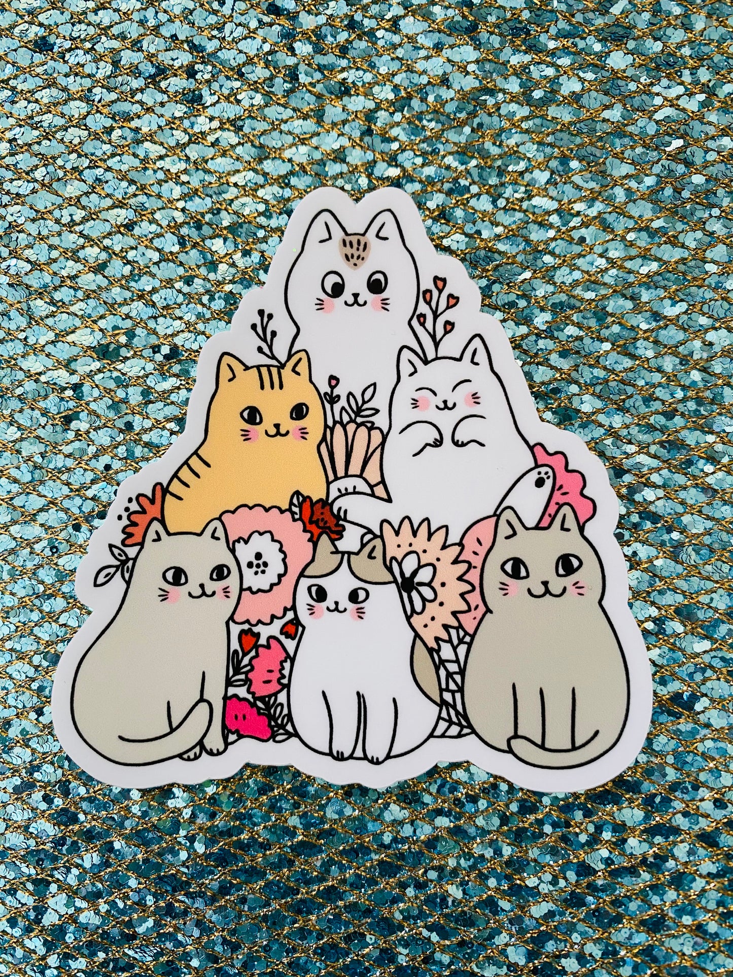 CAT Friends and Flowers Sticker Kitty Cat Car Decal